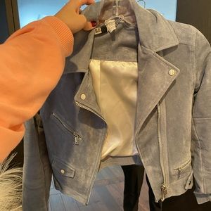 Blue suede moto jacket